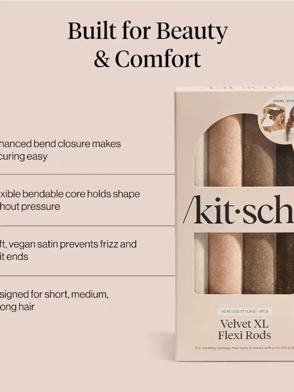 Kitsch Velvet Jumbo Flexi Rods, Heatless Curling Rods - 4-Pack